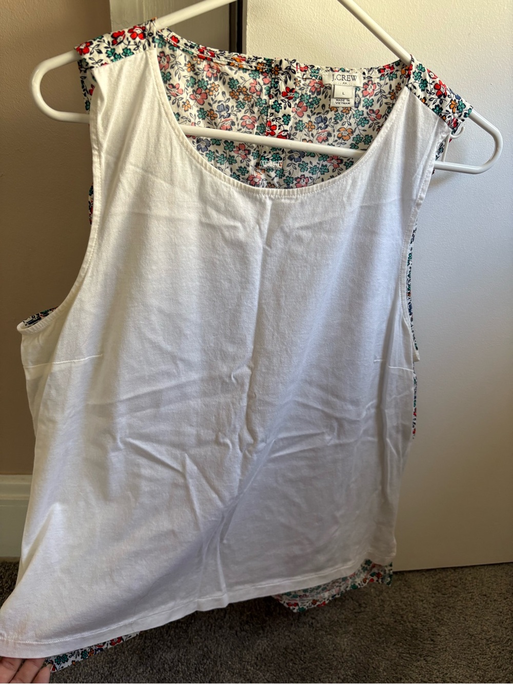 J. Crew White Tank Top with Multicolor Floral Back